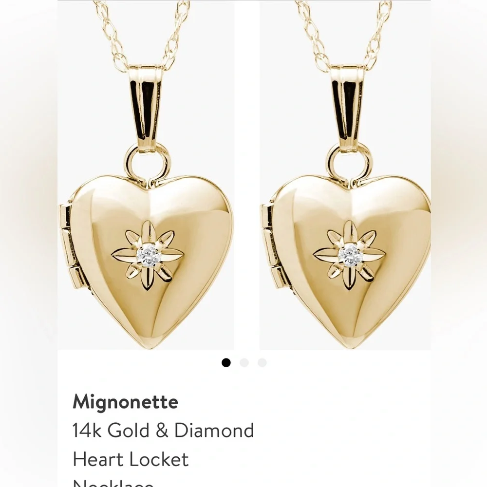 Mignonette NWOT gold, and diamond heart locket necklace